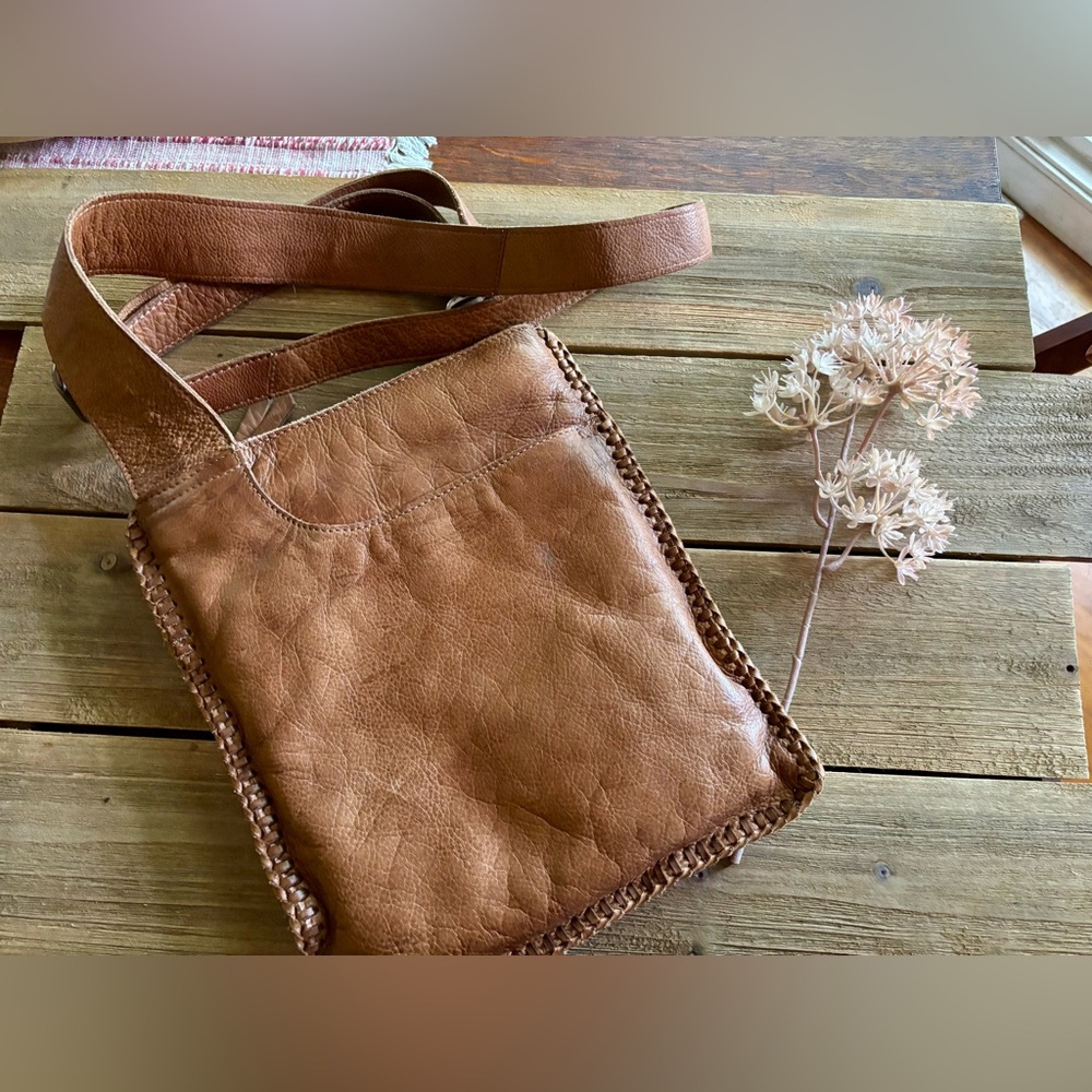 Latico Brynn whipstitch leather crossbody purse tan
